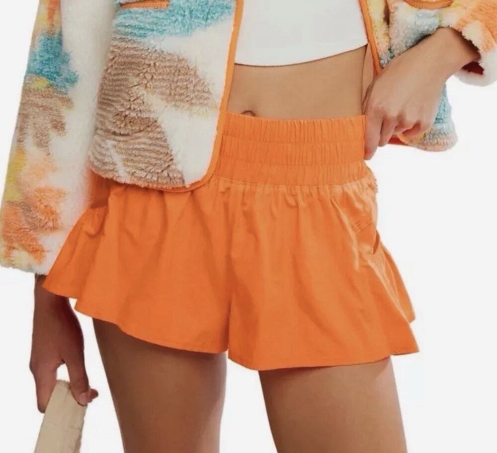 Free People Movement Get Your Flirt On Shorts Burning Up Orange Sz XS